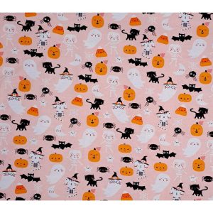 Holiday Fabric |  1yd Super Snuggle Halloween Icons On Pink Flannel Fabric