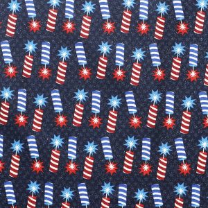 Holiday Fabric |  1yd Tossed Firecrackers Patriotic Glitter Cotton Fabric