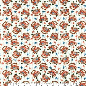 Holiday Fabric |  1yd Tossed Red Trucks & Stars Patriotic Cotton Fabric