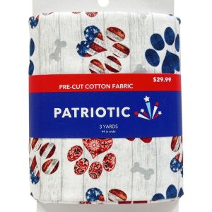 Holiday Fabric |  3yd Patriotic White Americana Paw Prints Precut Cotton Fabric