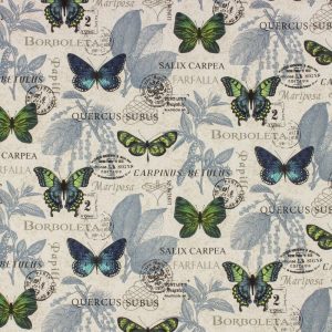 Home Decor Fabric |  1yd Borboleta Indigo Cotton Canvas Home Decor Fabric