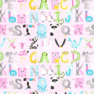 Kids Fabric |  1yd Alphabet Animals on Pink Nursery Cotton Fabric