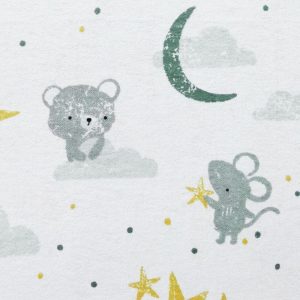 Kids Fabric |  1yd Baby Bear & Mouse Allover Nursery Flannel Fabric