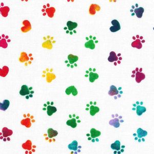 Kids Fabric |  1yd Cotton Fabric Tie Dye Paws White