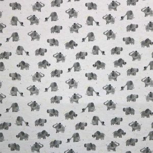 Kids Fabric |  1yd Elephant With Baby on Light Gray Nursery Flannel Fabric