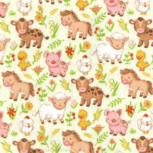 Kids Fabric |  1yd Farm Babies Grazing on Green Nursery Flannel Fabric