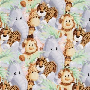 Kids Fabric |  1yd Jungle Babies Animal Nursery Cotton Fabric