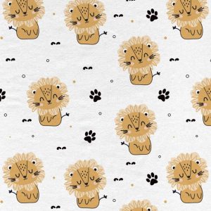 Kids Fabric |  1yd Lions on White Nursery Flannel Fabric