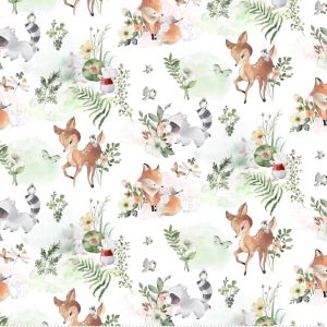 Kids Fabric |  1yd Nature Baby on White Nursery Flannel Fabric