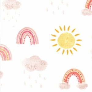 Kids Fabric |  1yd Rainbows & Suns Nursery Cotton Fabric