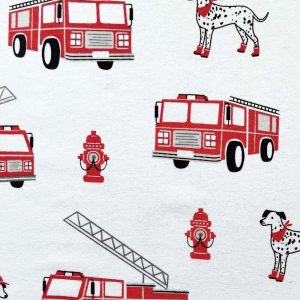 Kids Fabric |  1yd Red Firefighter Icons Nursery Flannel Fabric