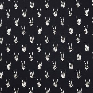 Kids Fabric |  1yd Skeleton Hands on Black Halloween Jersey Knit Fabric