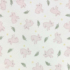 Kids Fabric |  1yd Sweet Piglets on White Nursery Flannel Fabric