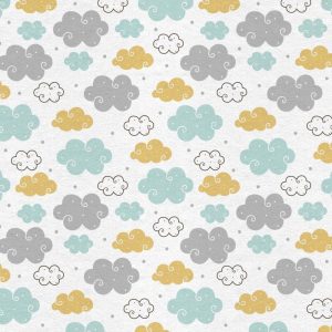 Kids Fabric |  1yd Swirly Clouds on White Nursery Flannel Fabric