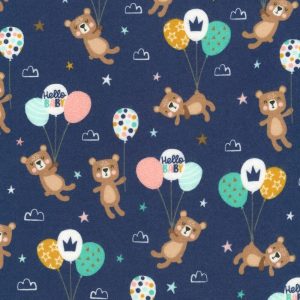 Kids Fabric |  1yd Teddy Bears on Blue Nursery Flannel Fabric