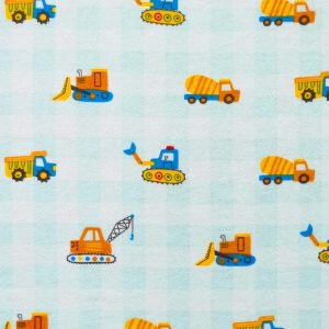 Kids Fabric |  1yd Transportation Dump Trucks on Blue Nursery Flannel Fabric