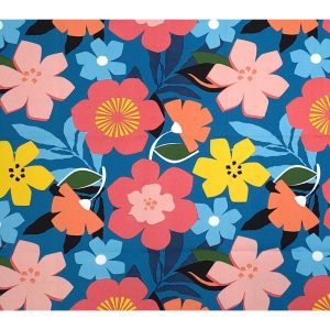 Outdoor Fabric |  1yd Bold Floral on Blue Outdoor Fabric