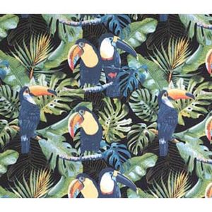 Outdoor Fabric |  1yd Toucan Talk on Black Outdoor Fabric