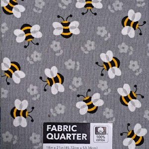 Precuts |  1yd 18″ x 21″ Bees on Gray Cotton Fabric Quarter 1pc