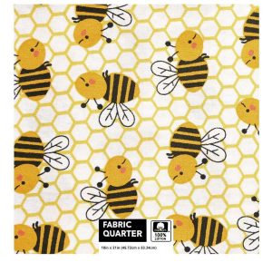 Precuts |  1yd 18″ x 21″ Bees on Yellow Honeycomb Cotton Fabric Quarter 1pc