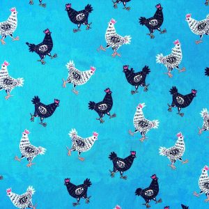 Precuts |  1yd 18″ x 21″ Chickens on Teal Cotton Fabric Quarter 1pc