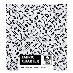 Precuts |  1yd 18″ x 21″ Music Notes on White Cotton Fabric Quarter 1pc