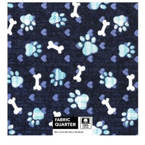 Precuts |  1yd 18″ x 21″ Paw Prints on Blue Cotton Fabric Quarter 1pc