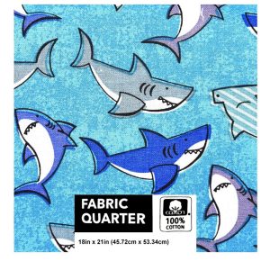 Precuts |  1yd 18″ x 21″ Sharks on Blue Cotton Fabric Quarter 1pc