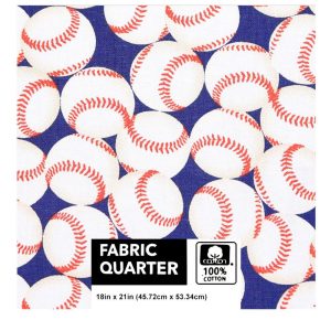 Sports & Team Fabric |  1yd 18″ x 21″ Baseballs on Blue Cotton Fabric Quarter 1pc