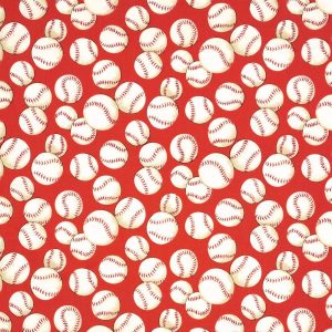 Sports & Team Fabric |  1yd Baseballs on Red Premium Cotton Fabric