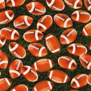 Sports & Team Fabric |  1yd Footballs on Black Cotton Fabric