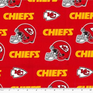 Sports & Team Fabric |  1yd Kansas City Chiefs Cotton Fabric Mascot Logo