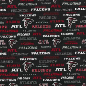 Sports & Team Fabric |  1yd NFL Atlanta Falcons Logo on Black Cotton Fabric