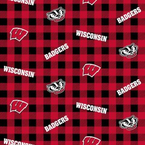 Sports & Team Fabric |  1yd University of Wisconsin Badgers Cotton Fabric Buffalo Check