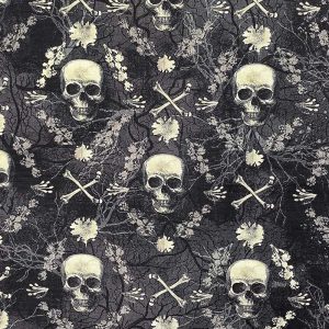 Sustainable Fabrics |  1yd Floral Jolly Rogers Cotton Canvas Fabric