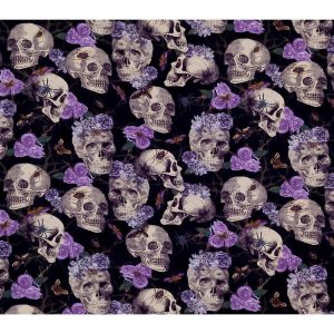 Sustainable Fabrics |  1yd Floral Skulls Halloween Super Snuggle Flannel Fabric