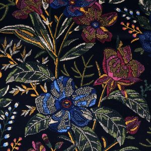 Utility Fabric |  1yd Embroidered Blooms Noir Cotton Canvas Fabric