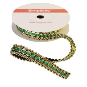 Fabric Trims |  1yd Gold Emerald Scroll Trim 5/8″