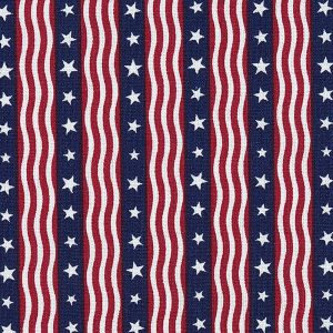 Holiday Fabric |  1yd Waving Stars on Stripes Patriotic Cotton Fabric