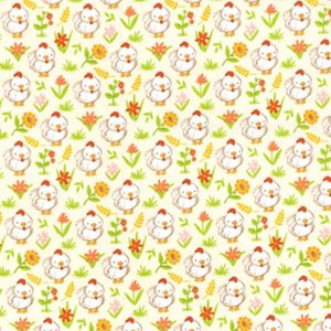 Kids Fabric |  1yd Farm Baby Chickens on Yellow Nursery Cotton Fabric